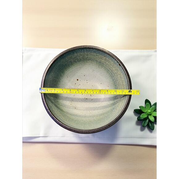 Brad Tucker Cedar Creek NC Studio Pottery Bowl-Ash Drip Celadon Teal Glaze-12'' - Picture 8 of 9